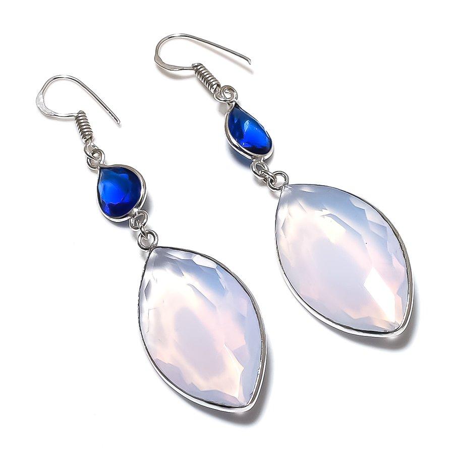 

Natural Milky Opal, Topaz 925 Sterling Silver Jewelry Earring 2.76 a9o10