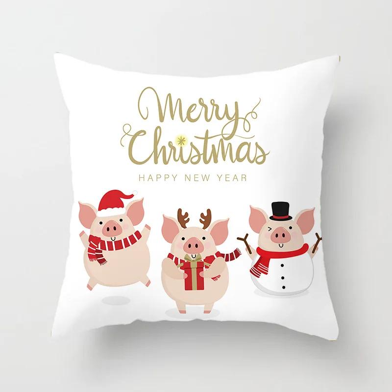 Christmas Decoration Cartoon Santa Claus Polyester Throw Pillow Case Merry Christmas Decorative Pillowcase 45X45Cm