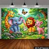 2D Flat Banner Cartoon Animals Banner Backdrop Display Elephant Lion Giraffe Cute Animals Forest Durable For Party Decor Photography