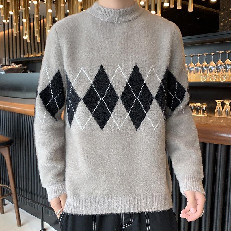 

Зимний новый норковый бархатный свитер мужской модный свитер с воротником-стойкой утолщенный люксовый бренд повседневные мужские свитера 3XL светло-серый