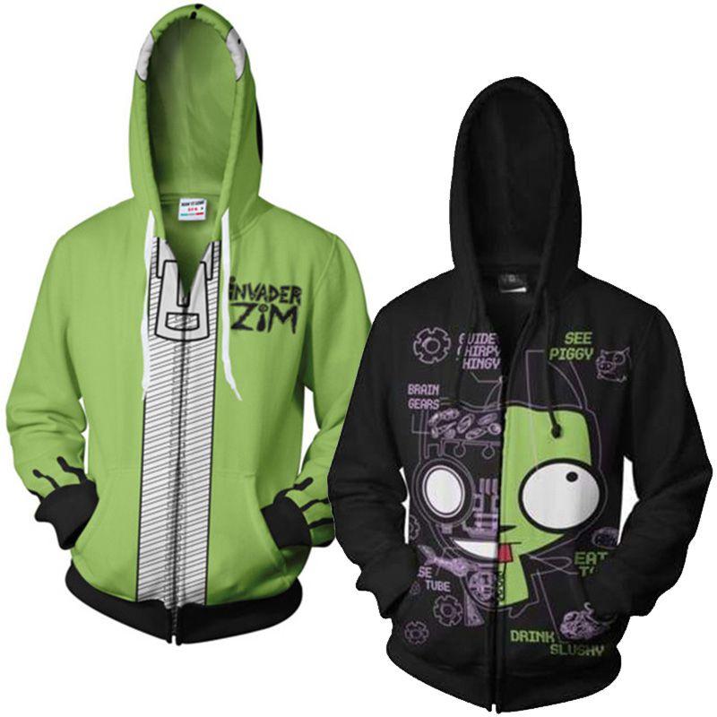 Invader Zim Costume Printed Men Zipper Hoodie Sweatshirt In Comfortable Soft Material