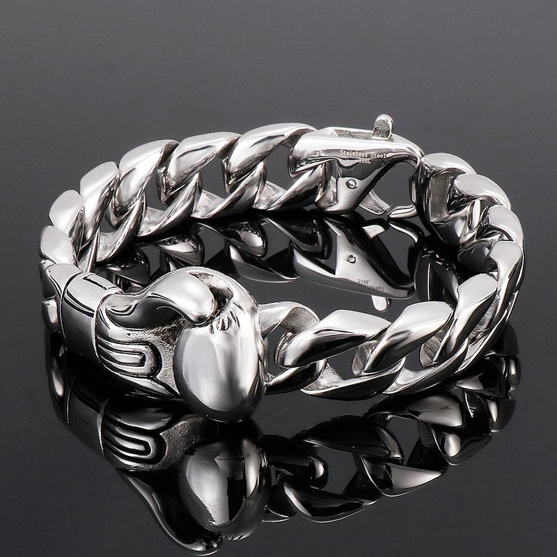 Punk-Style Men's 316L Stainless Steel Cuban Chain Bracelet with Boxing Glove Charm