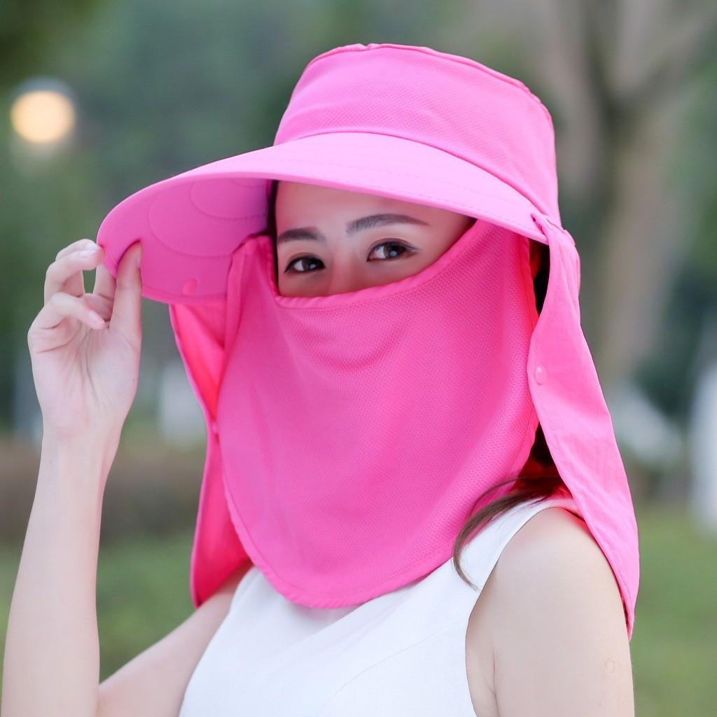 Summer Sun Protection Wide Brim Hat With Removable Face Cover For Outdoor Travel Adults