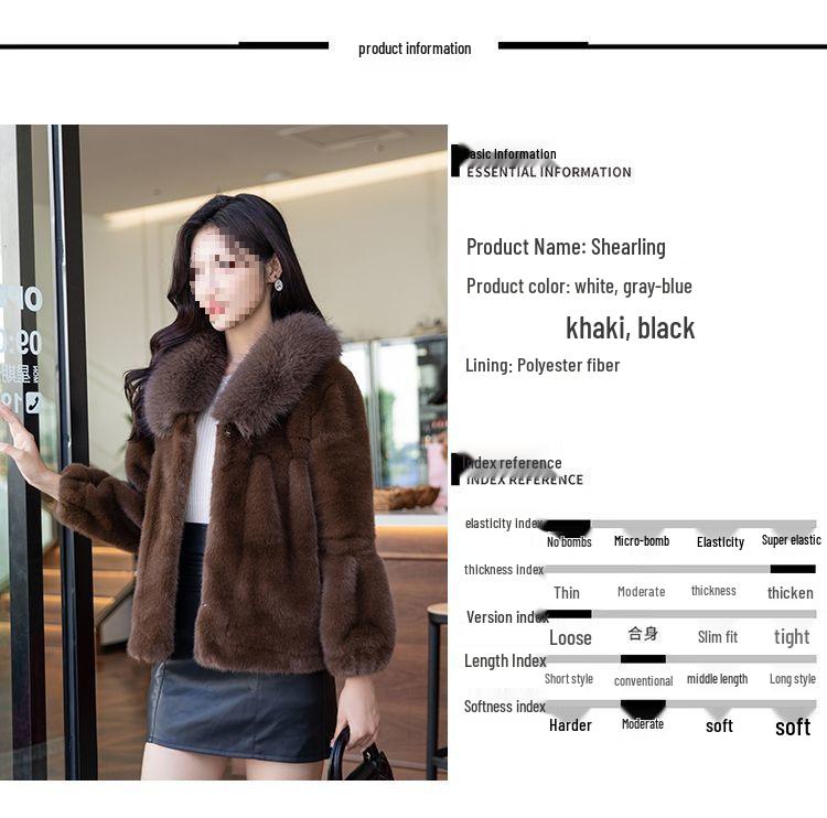 Women's Fashion Faux Mink Fur Coat with Large Collar and Velvet Detailing