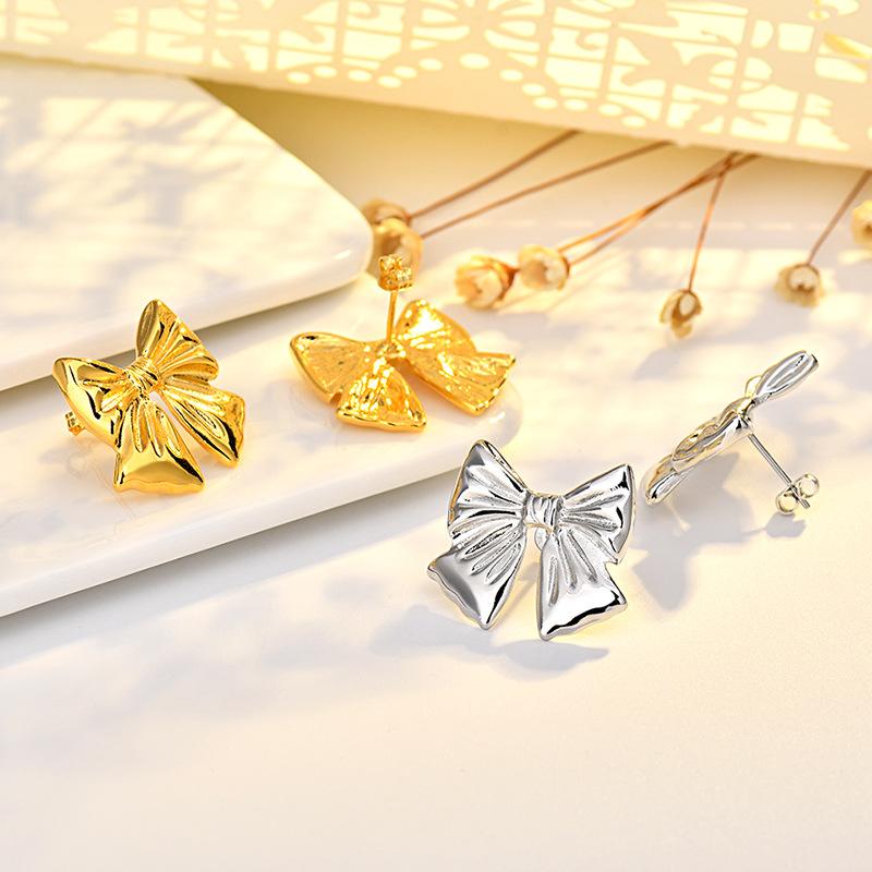 New Products with Hot-selling Bow Earrings High-end Design Pure Needle Earrings Simple and Versatile Fashion Earrings