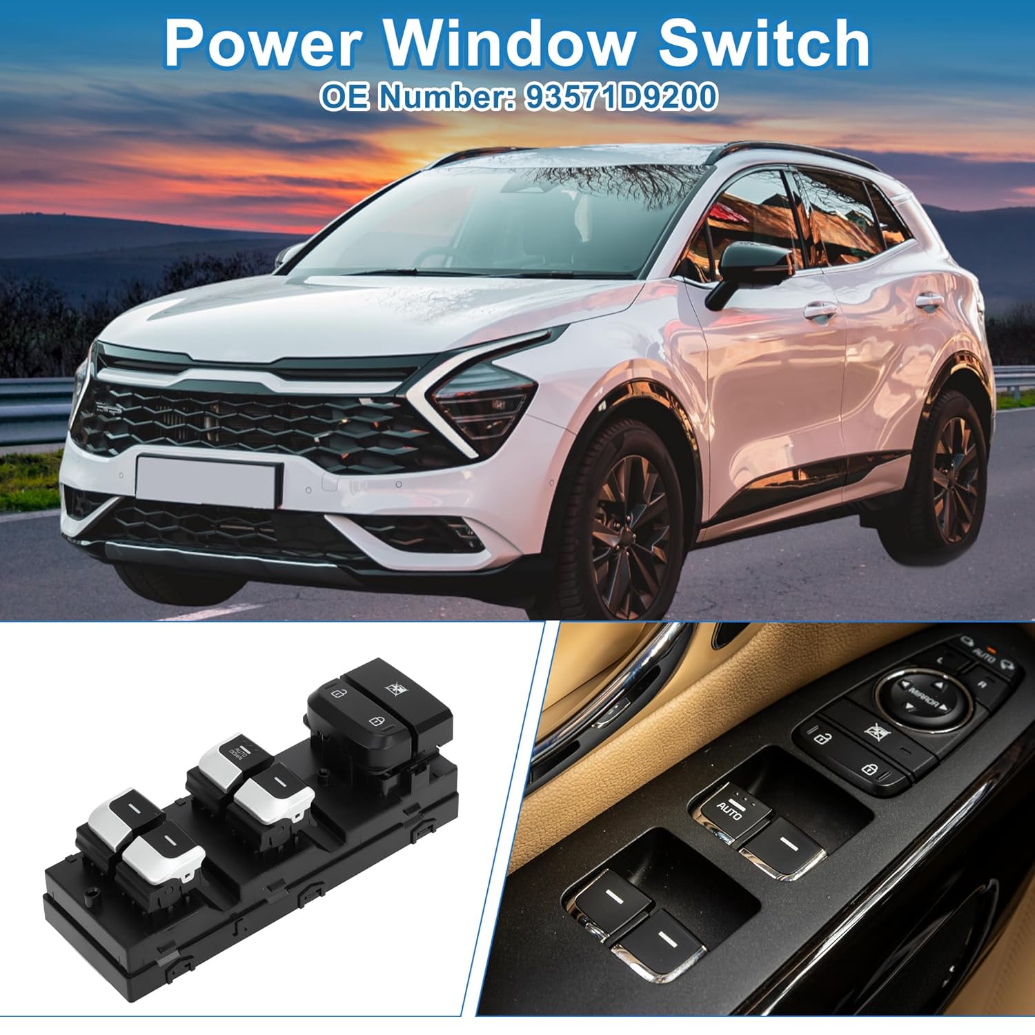 1 AUTO Power Window Switch No.93571D9200 Front Left Driver Side Window Control Switch for Kia Sportage 2017-2022 Black