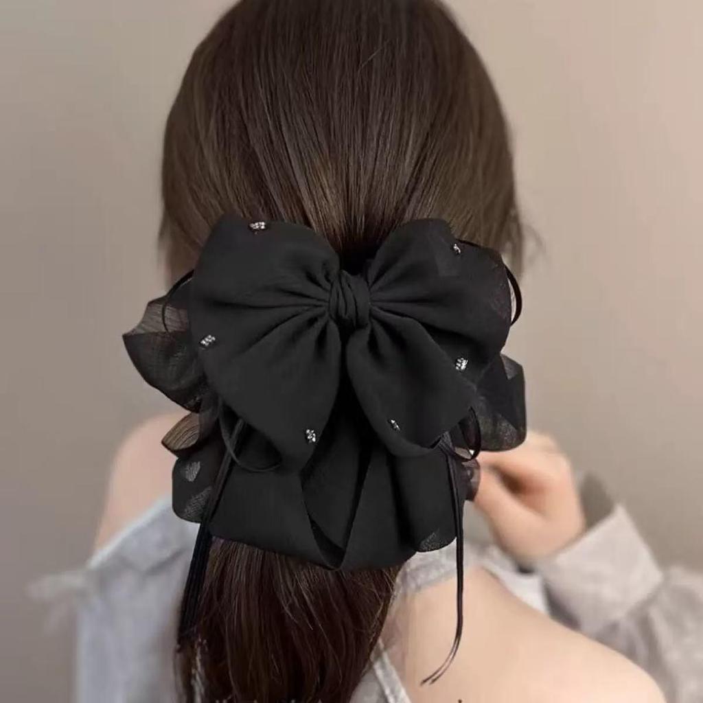 Gypsophila Starry Rhinestone Headwear: Mesh Bow Ponytail Hair Clip for Women
