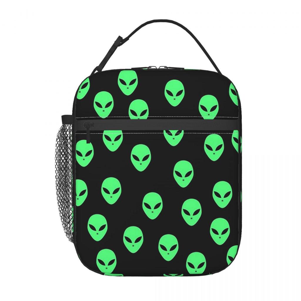Grünes Alien-Raumschiff-Muster Isolierte Lunchtasche für Kinder Schul-Kühltasche Thermische Lebensmittelbox Tragbare Lunchboxen Behälter