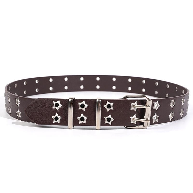 Korean Punk Star Double-Breasted Eyelet Leather Belt
