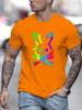 Men's summer 100% pure cotton fashionable casual loose color skull and rabbit print sports round neck short sleeved T-shirt top