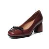 Krazing Pot Kuhfell Spitze Dicke Hohe Absätze Sommerschuhe Schleife Große Größe 41 Damen Flache Pumps