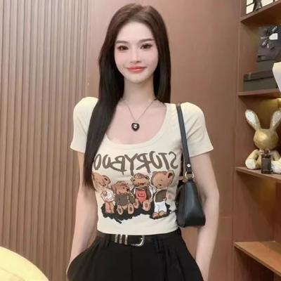 Design Cartoon Girls Y2K Tops Short Sleeve Square Collars Tees For Women's T-shirts Fashion Lady Tops