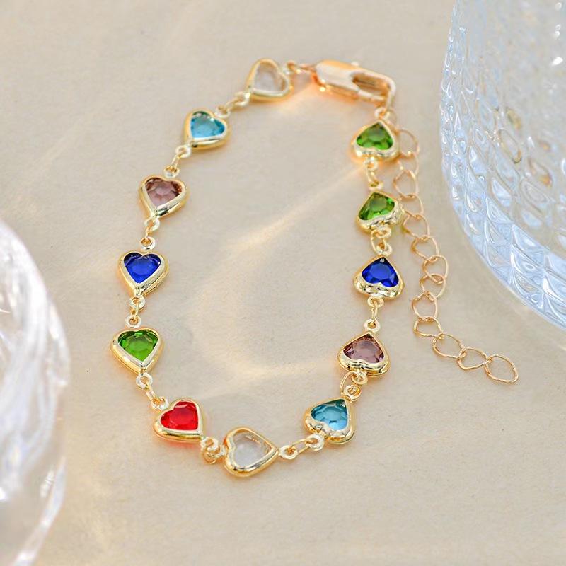 Wind Candy Color Love Zircon Bracelet Women'S Light Luxury Fashion Versatile Niche Retro Peach Heart Jewelry