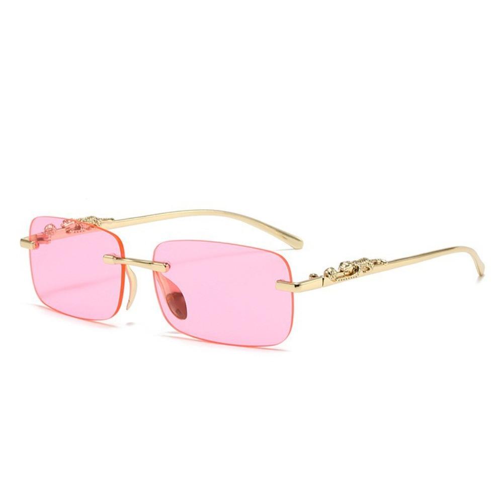 UV400 Diamond Cut Sunglasses Square Shape Unframed Design Small Frame Sunglasses Diamond Cut Edg Leopard Decor розовый