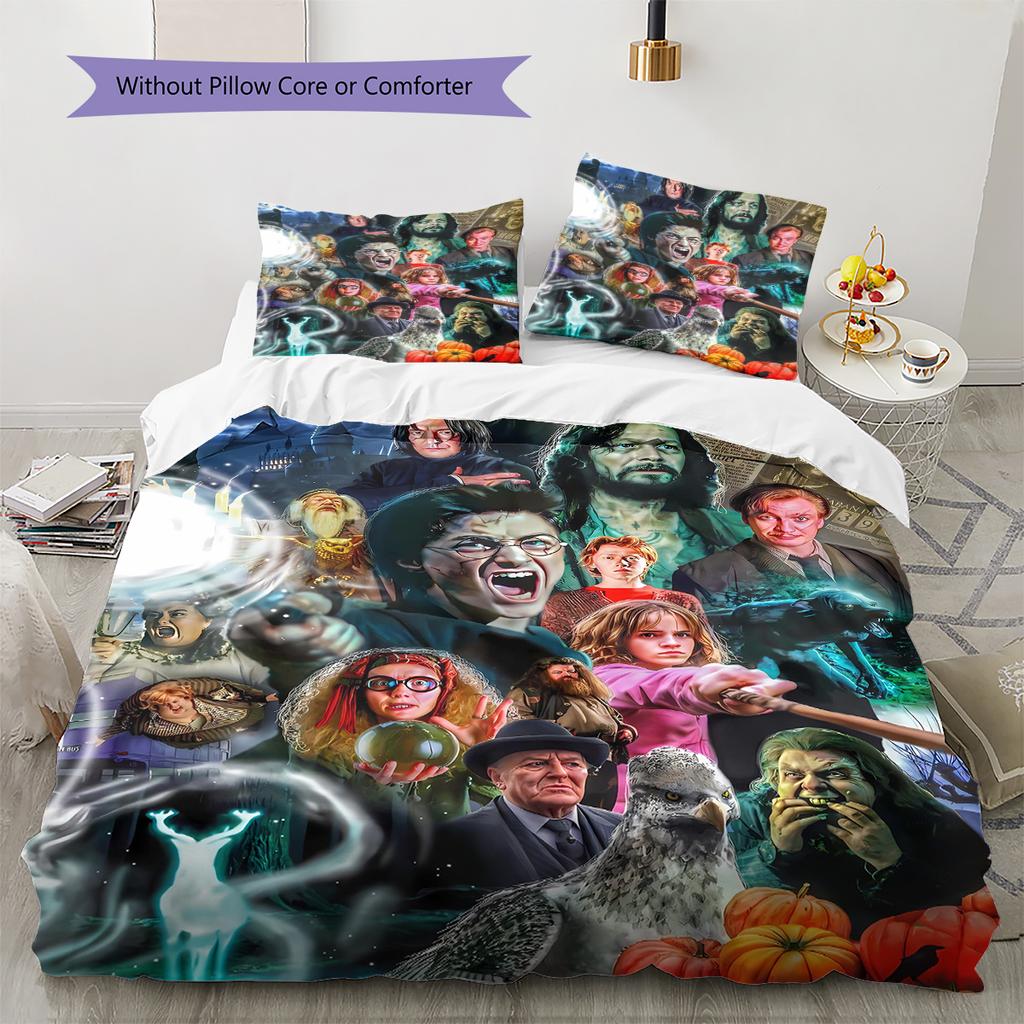 Magic School Story Pattern Bedding Quilt Set Quilt Cover Pillowcase Home Decoration Gift (1 * duvet cover + 2 * pillowcase, without core)