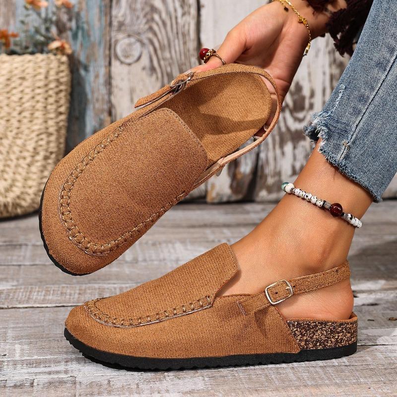 New Women's Shoes with A Large Toe Cap and An Empty Back, Comfortable Soft-soled Suede, Retro Style
