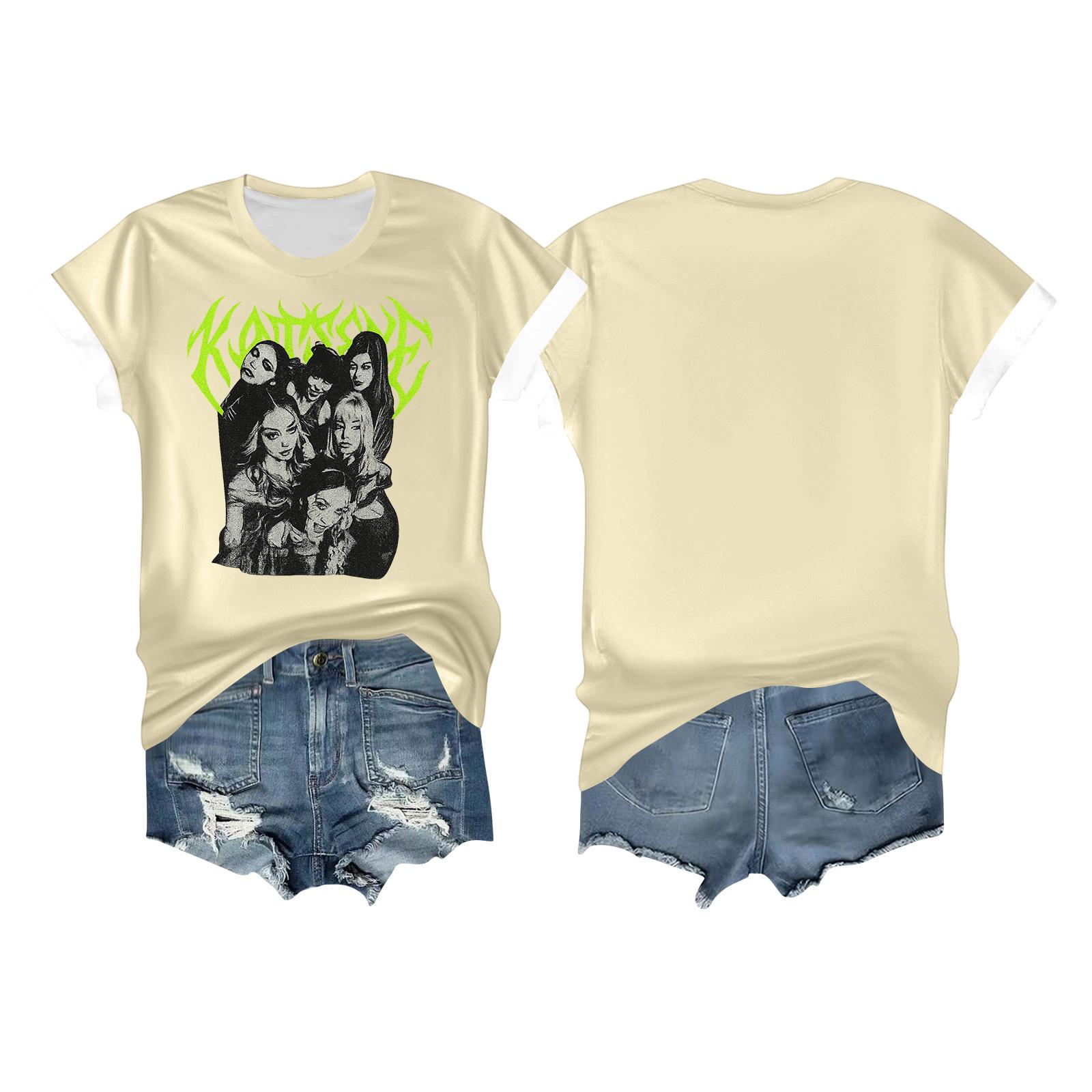 

Женская повседневная футболка с принтом, пуловер с круглым вырезом, топ с коротким рукавом L