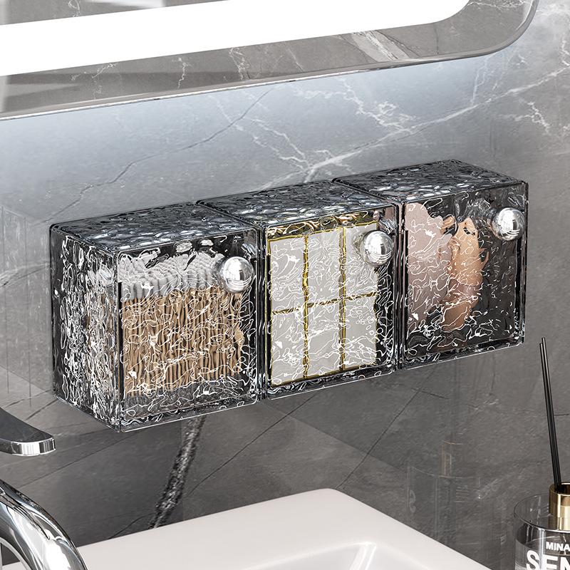 Caixa de Armazenamento de Banheiro de Parede Sem Furos com Espelho Dobrável e Porta Cotonetes à Prova de Pó.