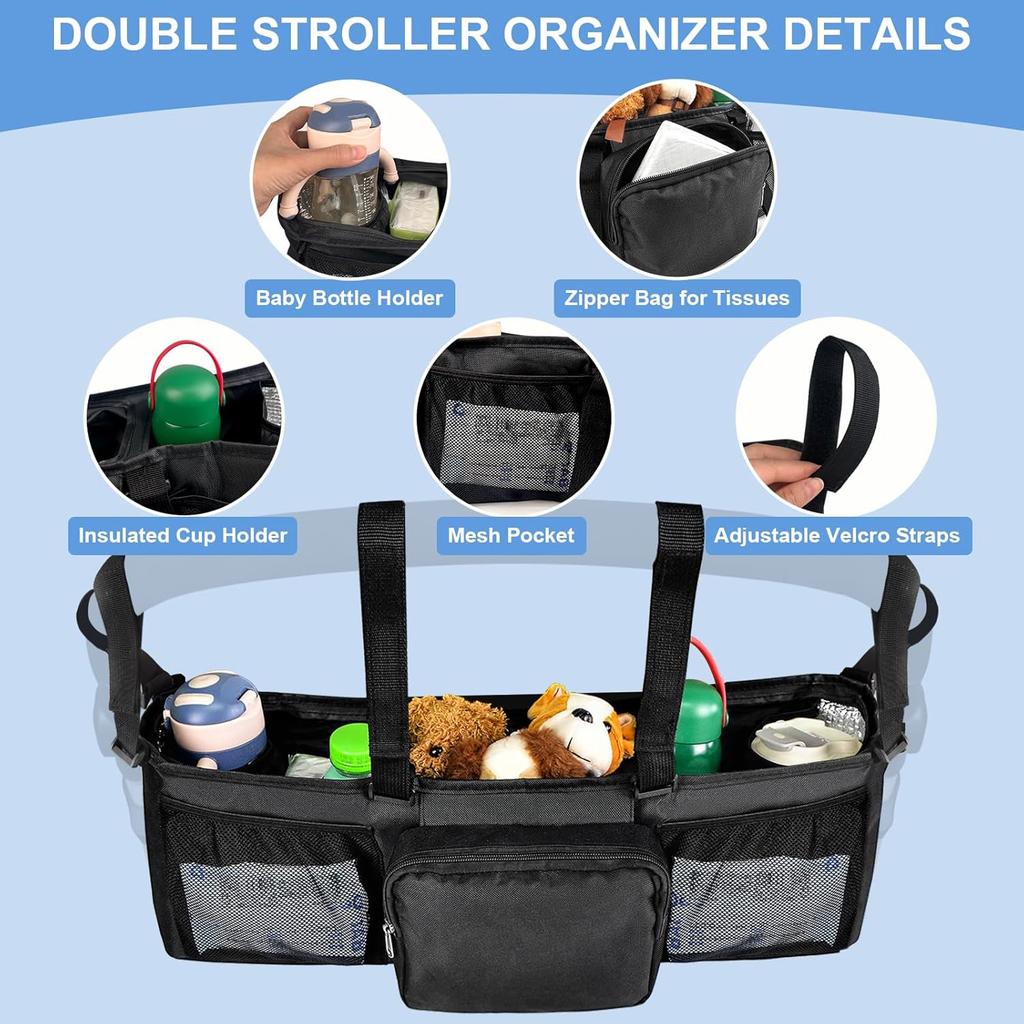 Double Stroller Organizer - Double Stroller Caddy Organizer Compatible with Bob Double Stroller Double Jogging Stroller Accessories with Cooler