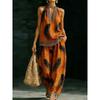 1116 set European and American women's clothing printed neck V-neck sleeveless casual pants set