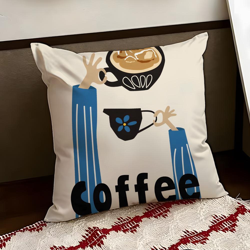Creative Coffee Illustration Cushion Cover Reversible Soft Durable Pillow Cover Home  Car MultiScene Use for Daily Comfort