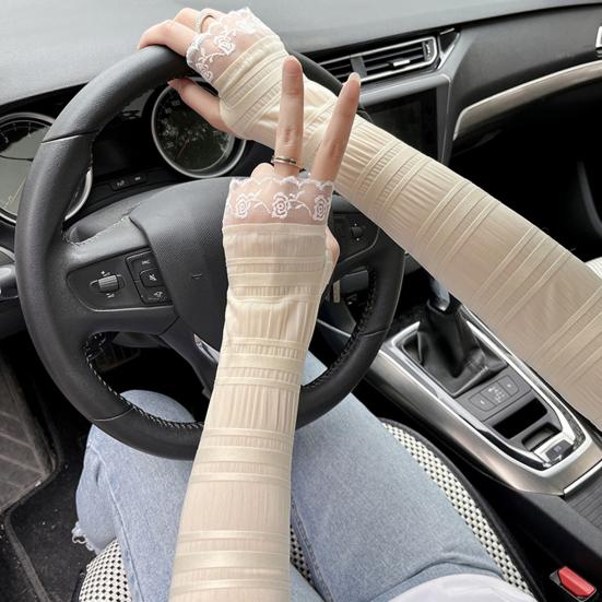 

1 пара кружевных швов с отверстием для большого пальца, плиссированные рукава из ледяного шелка, летние чехлы для рук из ледяной ткани для бега, велосипедные принадлежности, принадлежности для велоспорта