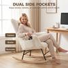Rocking Chair with Side Pockets, Wingback Rocker Chair, Cream White