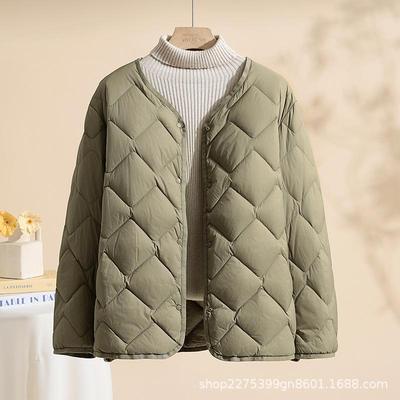 Fall and Winter Clouds Lightweight Down Jacket Women Short Lightweight Down Liner Round Neck Casual Jacket Jacket