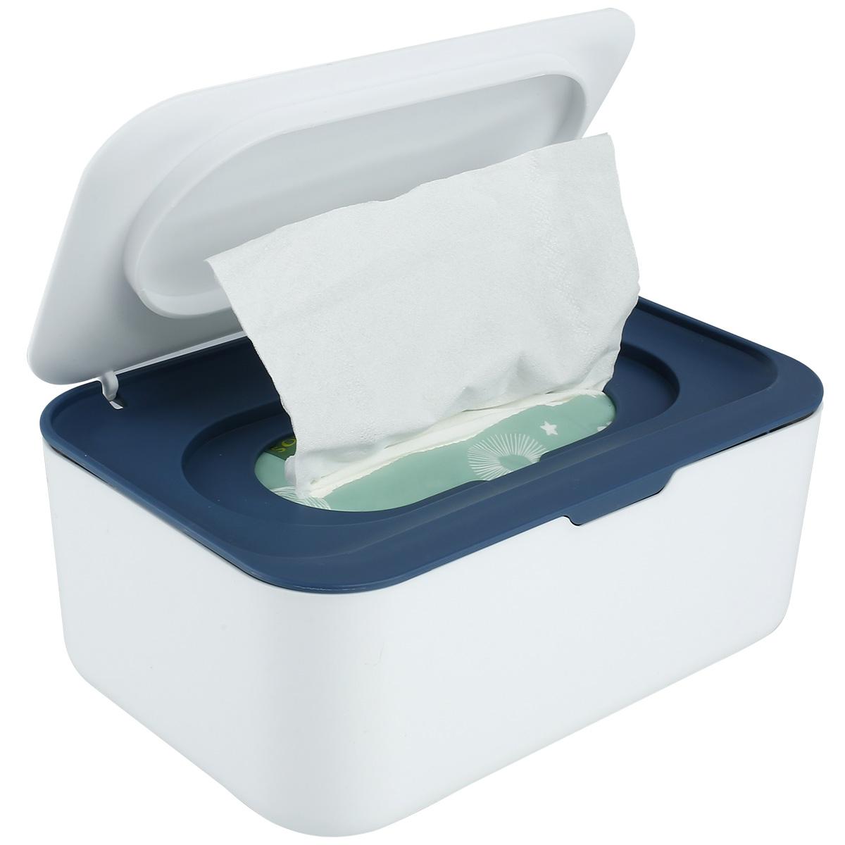 

Wipes Dispenser Baby Wipe Holder Portable with Lid Tissue Storage Box Refillable Wipe Container for Household Storage темно-синий