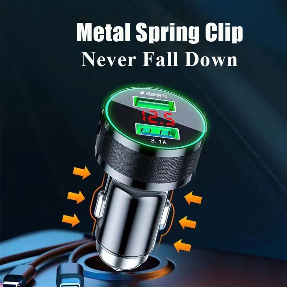 USB Car Charger Fast Charging Adapter with Spring Cable 3 in 1 For Mobile Phones