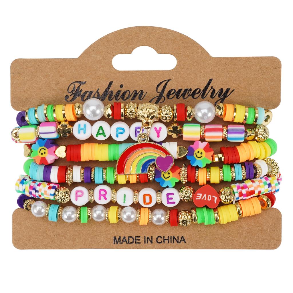 LGBT Pride Bracelet for Bisexual Lesbian Gay Allies Love Wins Rainbow Beaded Clay Elastic Stackable Stretch Bracelets
