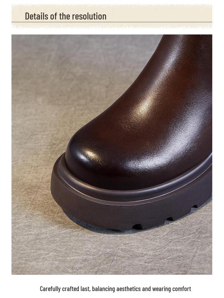 2025 Women's Genuine Leather Martin Boots - Warm, Thickened, Single Cotton Boots for Spring, Autumn, and Winter.