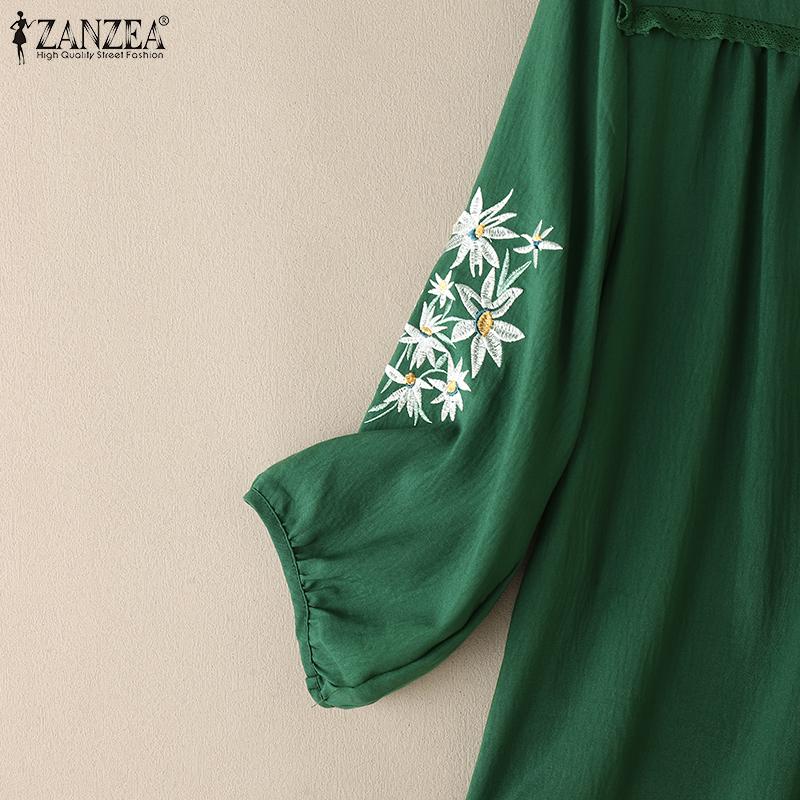 ZANZEA Lässige Bluse mit V-Ausschnitt und 3/4-Ärmeln für Damen