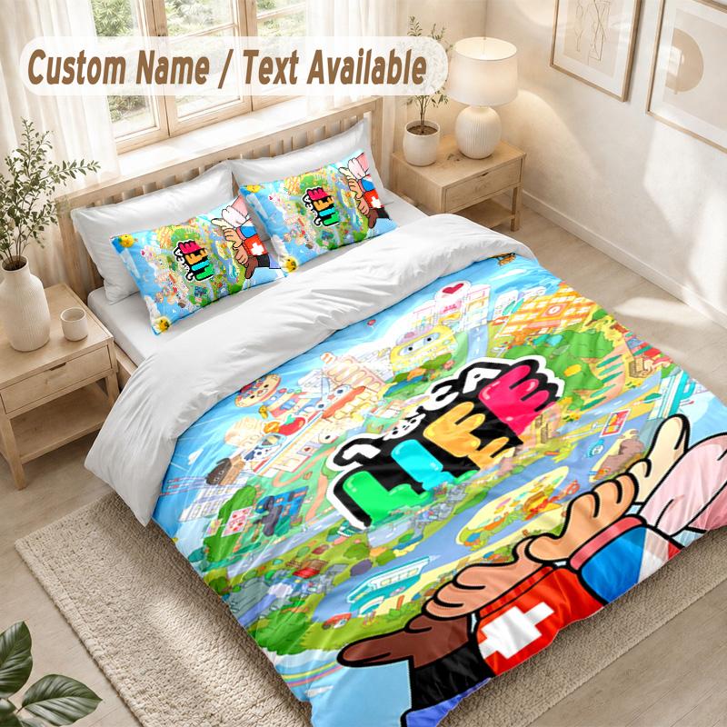 Toca Boca World Bedding Set, 1 Duvet Cover & 2 Pillowcases Soft Comfortable Bedroom Home Textile Decor