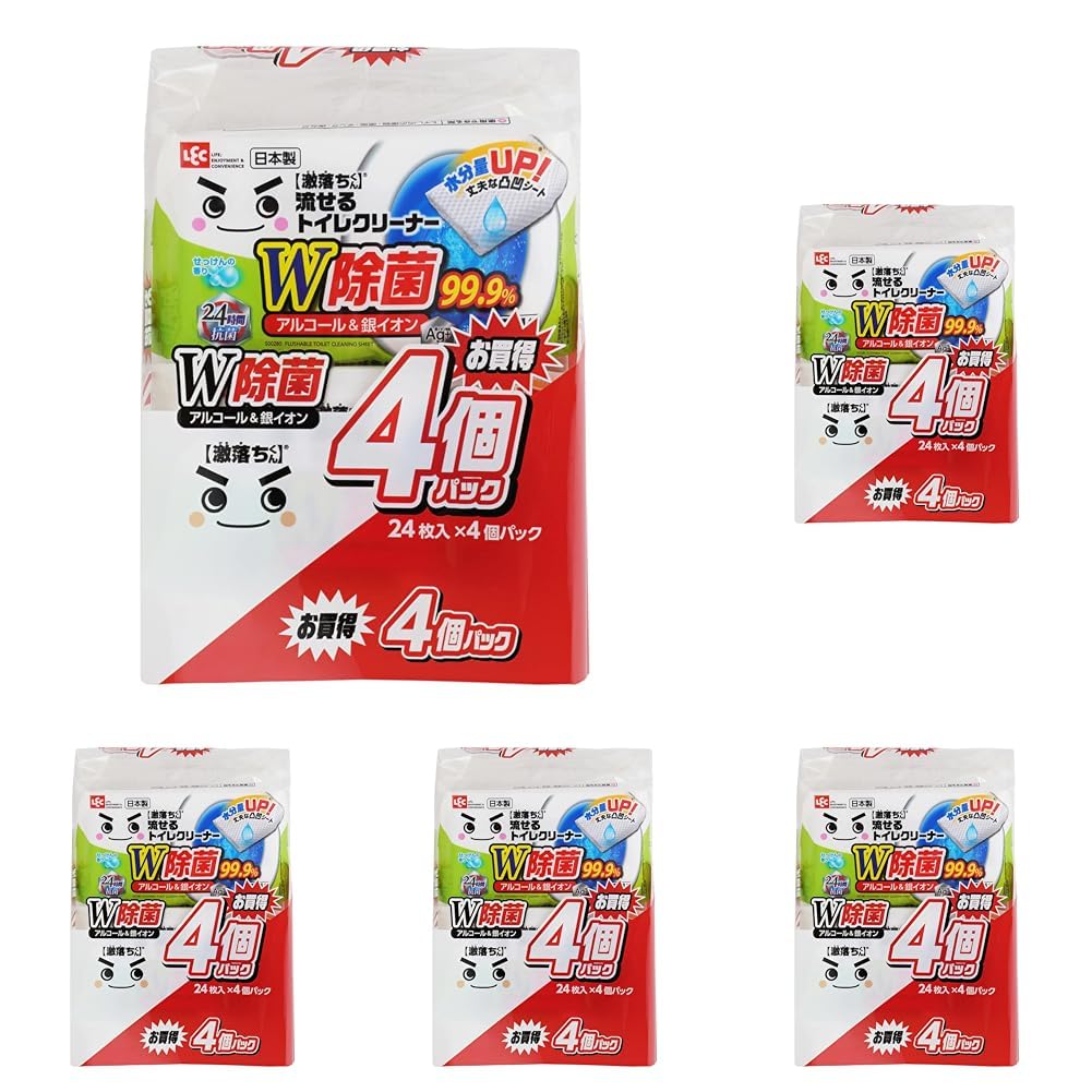 Gekiochi-kun Flushable Toilet Cleaner 99.9 Disinfection (24 Sheets 4 Packs) Alcohol Silver Ion Double ( 5)