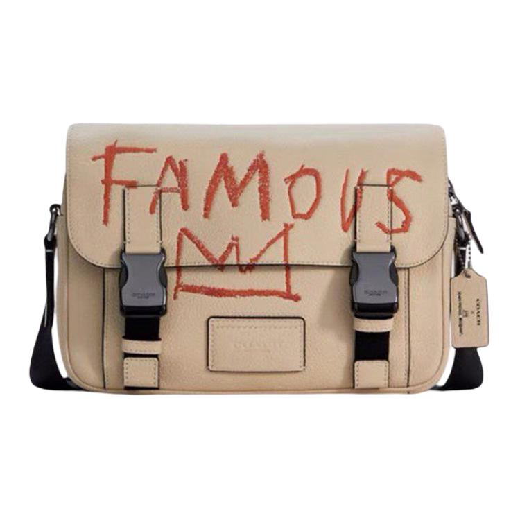 

New COACH Basquiat Collaboration Track Leather Shoulder Bag, Crossbody Bag Large Size Men s Ecru C5425-QBT04 26.7*6.4*17.8CM