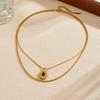 Gold Plated Stainless Steel Layered Black Stone Pendant Necklace for Women