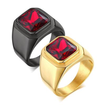 Ikuinen Big Stone Ring voor mannen Zwart Goud Kleur Roestvrij staal Chunky Mannelijke Alliantie Punk Sieraden