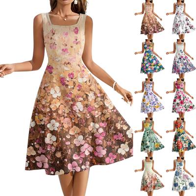 Ladies' Square Neck Floral Sleeveless Dress with a Large Swing
