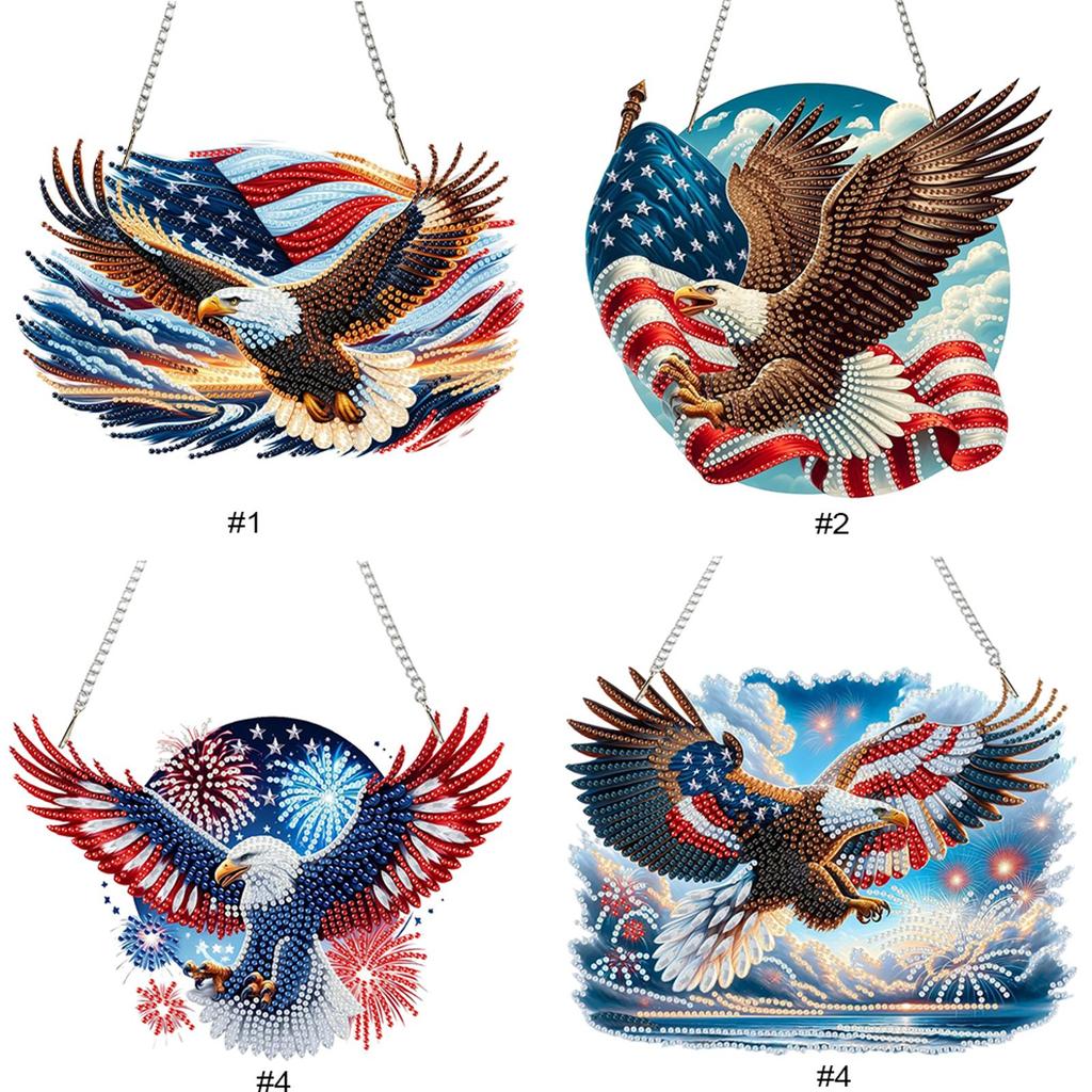 US Flag Eagle 2D Flat DIY Rhinestone Diamond Art Window Pendants Hanging Diamond Art Kits Window Hanging Art for Home Decor