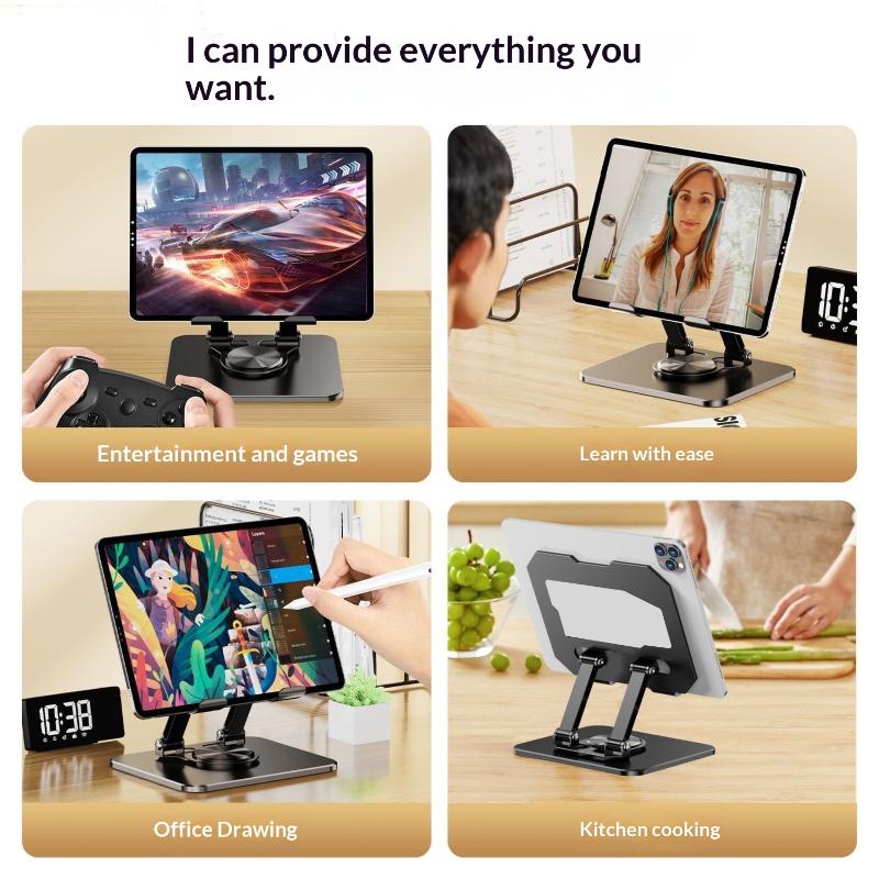 360° Rotatable Tablet Stand Adjustable Foldable Desktop Stand Holder Compatible For 4.7-12 Inch Tablet Phone Laptop Tablet