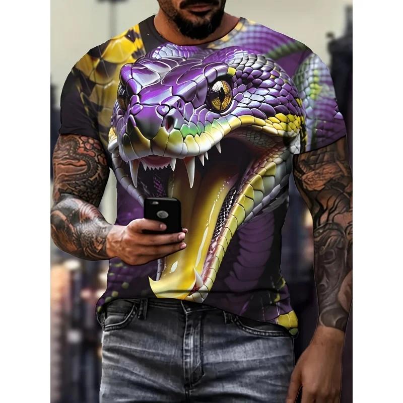 3D Printed Horror Snake T-shirt for Men and Women, Cool Animal Pattern T-shirt, Summer Loose Round Neck Top, Short Sleeved T-shirt