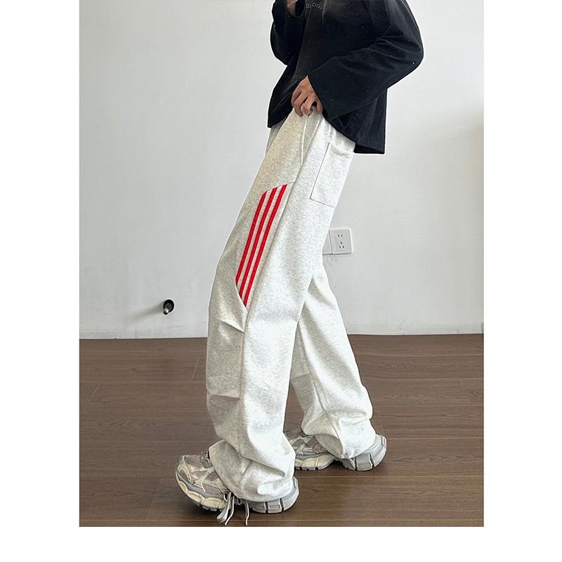 Mens Striped Wide Leg Sweatpants High Street Casual Straight Trousers Teens