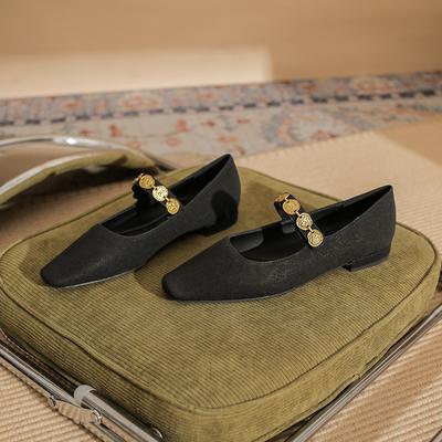 22309 Flat Shoes Women's Thick Heel New Square Head Word with Mary Jane Shoes Retro Shallow Mouth Matte Low Heel Single Shoes