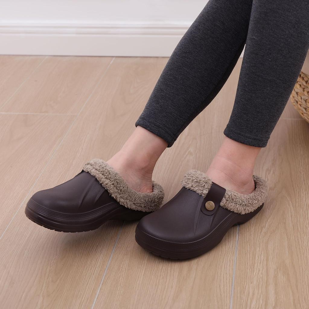 Fashion Kidmi Klassische Pelzschuhe für Herren Damen Gefütterte Clogs Wasserdichte Schuhe Winter Fuzzy Hausschuhe für Damen Herren Indoor- und Outdoor-Schuhe