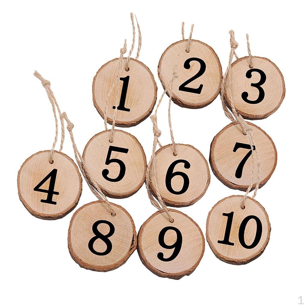 10 Pcs Numbers Wood Circle Hanging Pendant Slice For Wedding Party