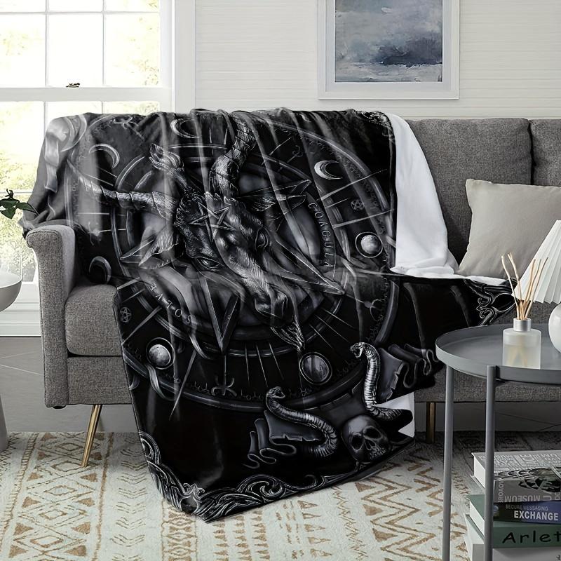Goat Head Horror Flannel Blanket – Vintage Tear-Resistant Throw – Hypoallergenic Quilted Design – Multipurpose Home Decor