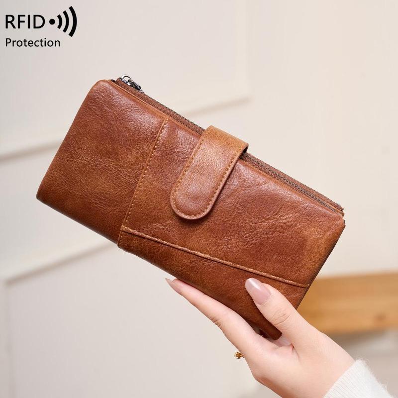 Damen Langbörse Anti-Diebstahl Blinkend RFID-Kartenetui PU-Leder Münzbörse Clutch Tasche Kartenhalter Geldklammer Multifunktionale Herrenbörse