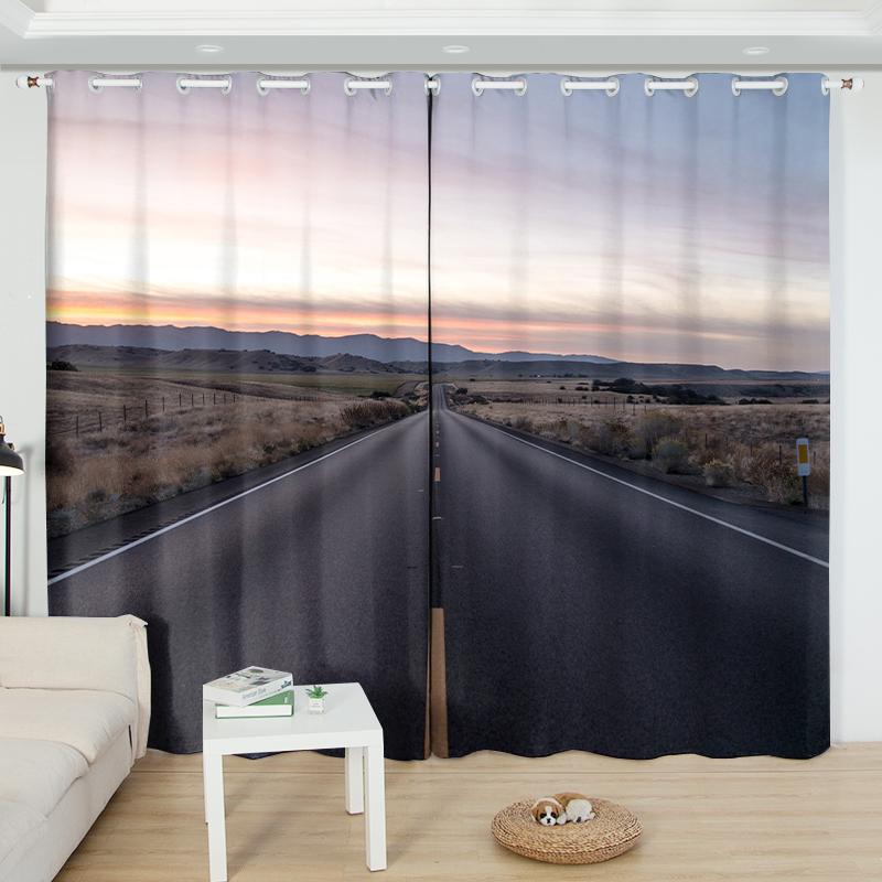 2Panels Endless Road Scenery Semi-blackout Curtain Non-fading Bedroom Living Room Floor-to-ceiling Window Blinds Curtain Cortina