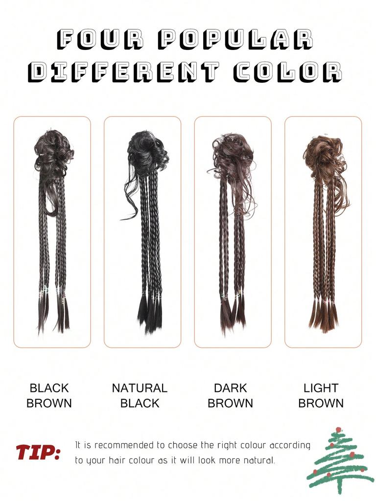 Extensii de coadă de cal cu împletitură lungă din fibră sintetică cu bandă de cauciuc Extensii de păr împletit de box de 22 inch cu coc dezordonat pentru femei Utilizare zilnică